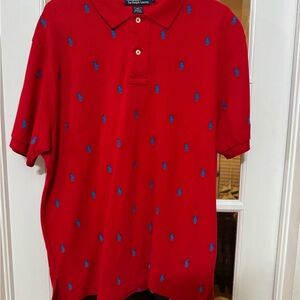 Ralph Lauren Red Polo Shirt with Blue Embroidery
